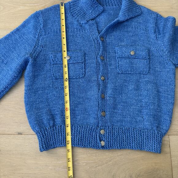 Vintage 80s Blue Knit Button Front Cardigan Sweater Size M Cottage Academia - Picture 6 of 10